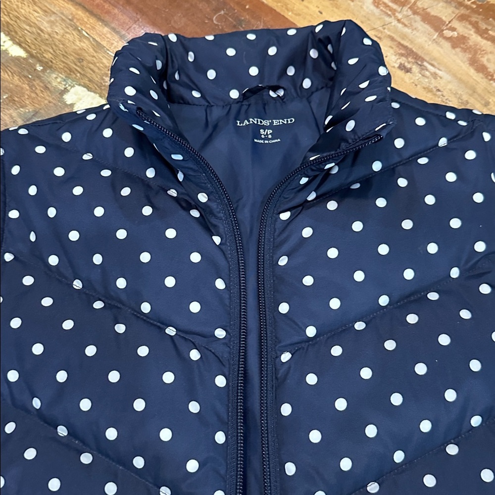 Lands' End Navy & White Polka Dot Vest